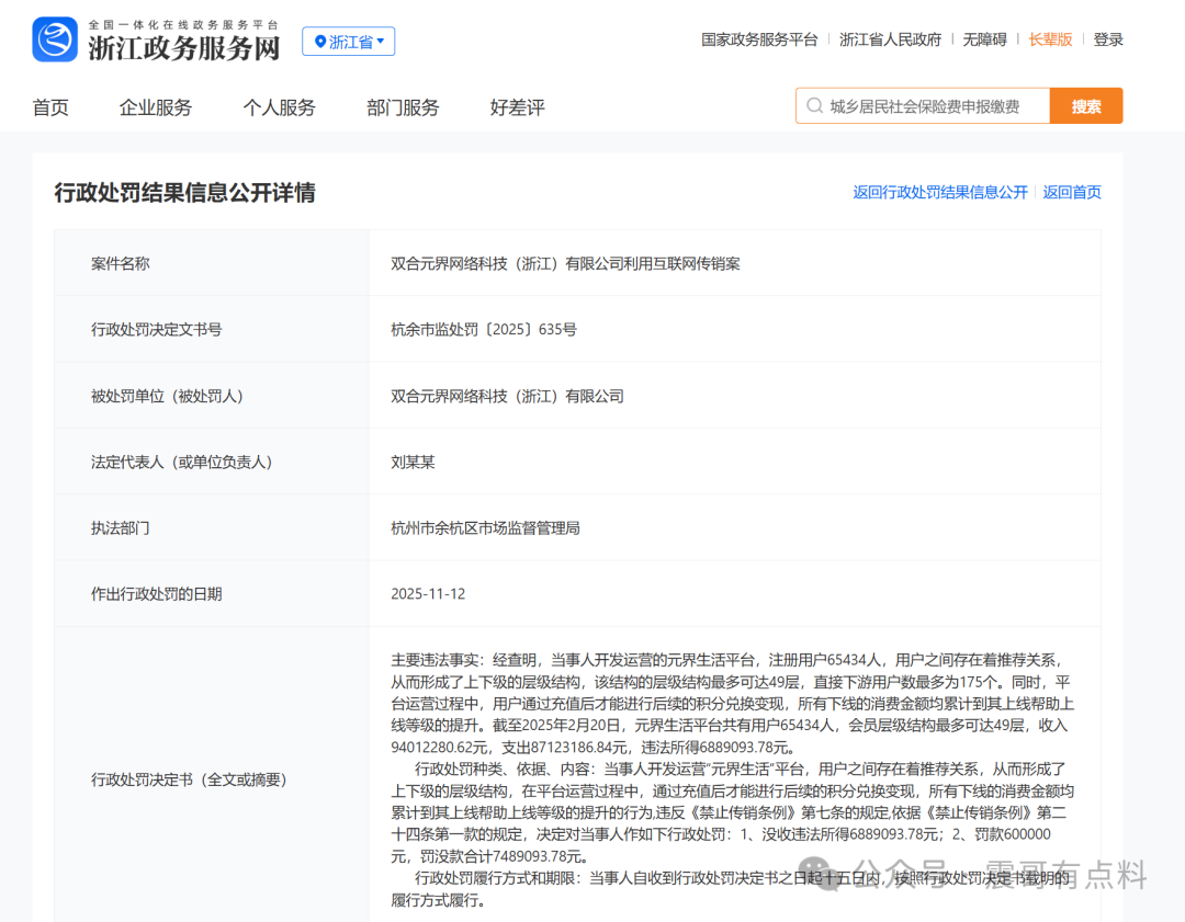 双合元界涉嫌传销被罚700多万，如何查询官方处罚信息(7)