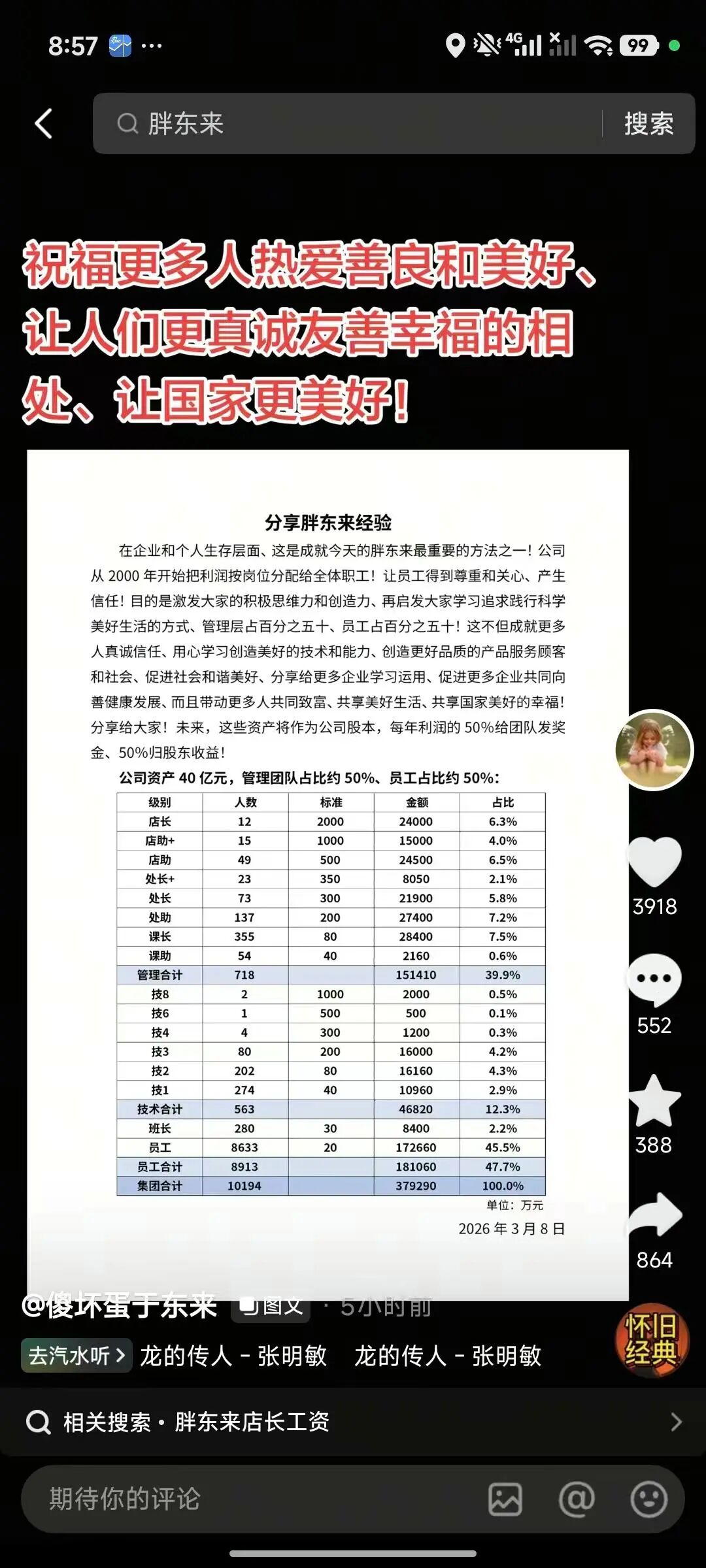 胖东来38亿元资产怎么分？于东来：管理团队和员工都有！公司超8成员工拒绝“降薪增假”(1)
