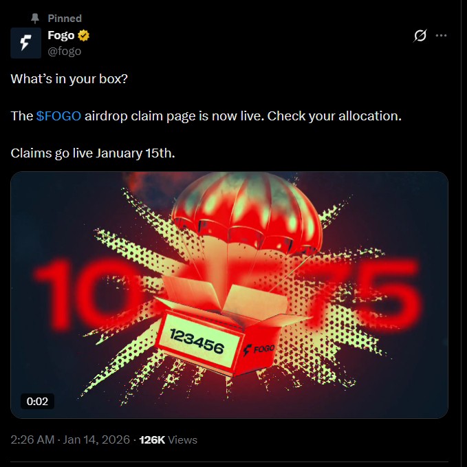 FOGO空投领取将于明日在币安、Gate和KuCoin上线时开启。(2)
